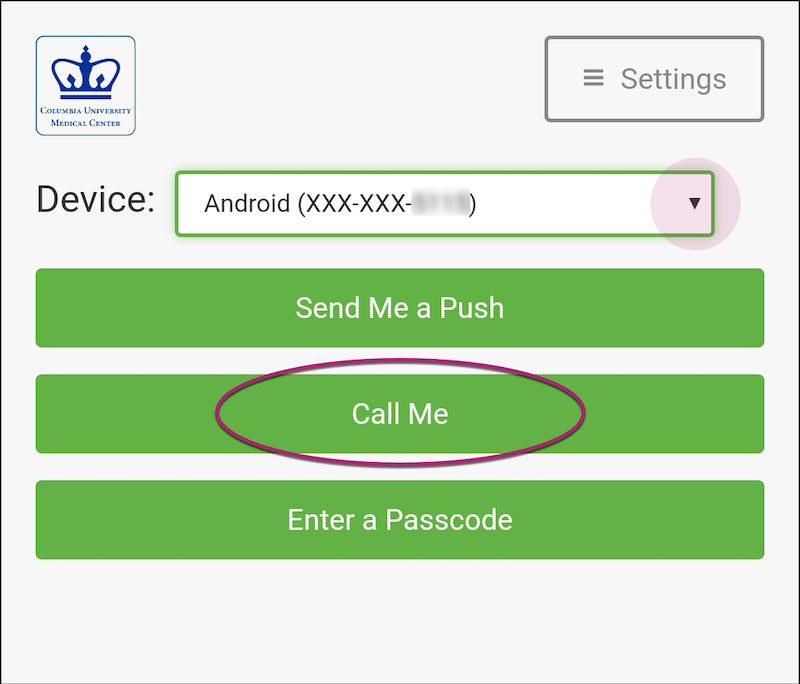 Duo prompt with Call Me option circled