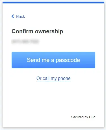Duo confirm ownership prompt with passcode and call links