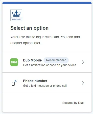 Duo Select an Option prompt