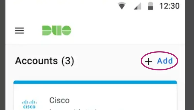 Add account link in the Duo app