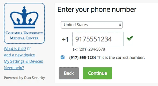 Enter and confirm phone number on the enrollment form.